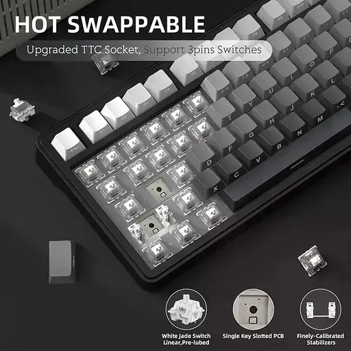 Игровая беспроводная механическая клавиатура ATTACK SHARK X85 / Три режима подключения / White Jade Switch / Black - фото 6