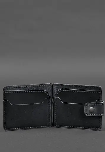 Кожаный портмоне 13.1 зажим с хлястиком Черный Crazy Horse - фото 4