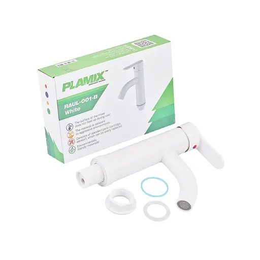 Змішувач для умивальника Plamix RAUL-001-B white PM0652, Білий - фото 6