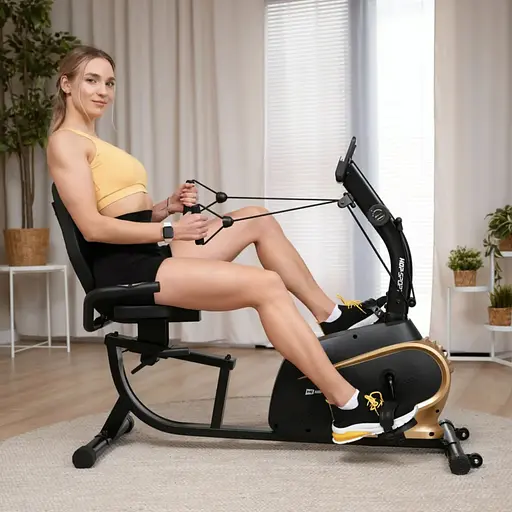 Горизонтальный велотренажер Hop-Sport HS-045L Volt магнитный золотистый - фото 3