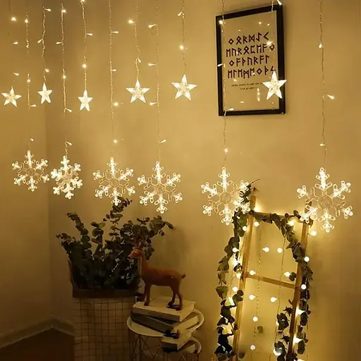 Світлодіодна новорічна гірлянда штора Сніжинка 3х 0.6 м Гірлянда від мережі 220В Тепло білий - фото 4
