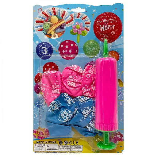 Набор Воздушных шаров "It&#039;s a girl/It&#039;s a boy" MK5478 насос, 6 шт, на листе Розовый