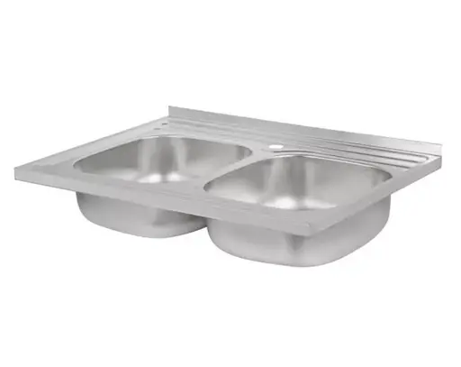 Кухонная мойка на две чаши 790x480x180 мм + сифон Wezer 7848(08) Satin, Satin - фото 2