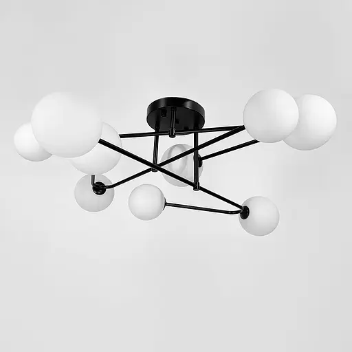 Стельова люстра в чорному корпусі з вигнутими ріжками на 9 ламп | Line F | Арт. YQ317/9 BK+WT - фото 5