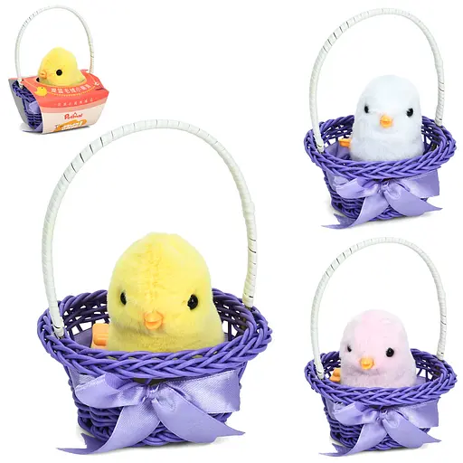 Заводна іграшка курча, 9 см, плюш, у кошику, 28S (В асортименті) - фото 2