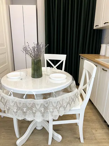 Силиконовая скатерть с бело-кофейным кружевом Ришелье 15см 360х150 см - фото 6