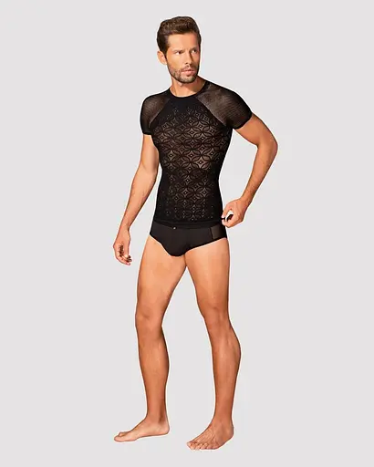 Мужская полупрозрачная футболка с орнаментом Obsessive T102 T-shirt черная S/M/L - фото 3