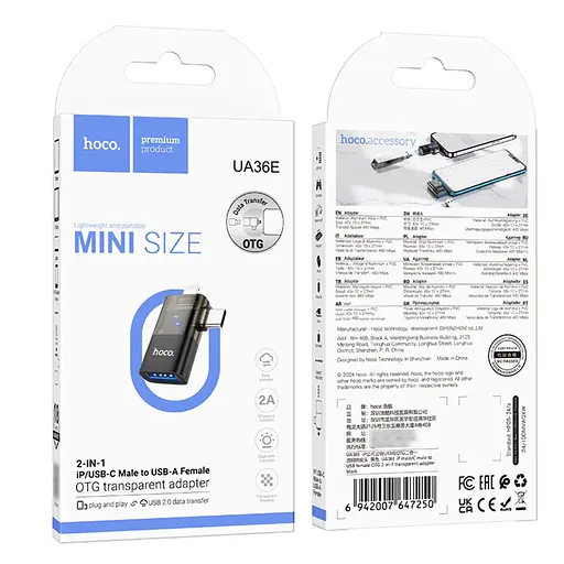 Адаптер перехідник Hoco UA36E 2в1 Lightning/ Type-C to USB чорний - фото 6