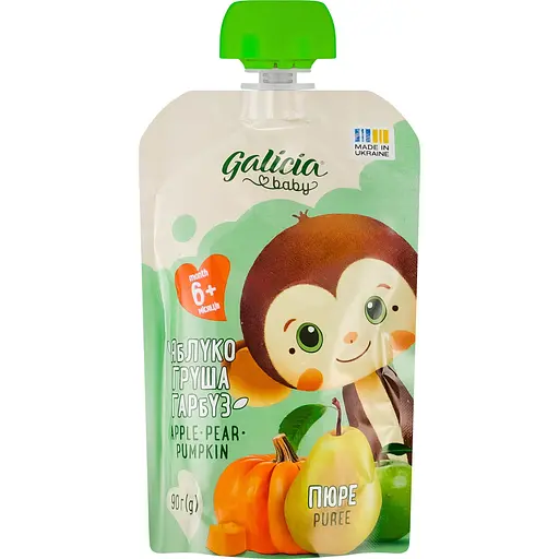 Упаковка натурального яблочно-грушево-тыквенного пюре Galicia Baby 540 г (90 г x 6 шт.) - фото 2
