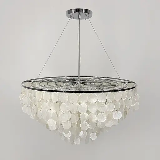 Круглая серебряная люстра ATHELIA с перламутровыми пластинами Ø 80 см | Ст. 1537-800 CH | Line F - фото 2