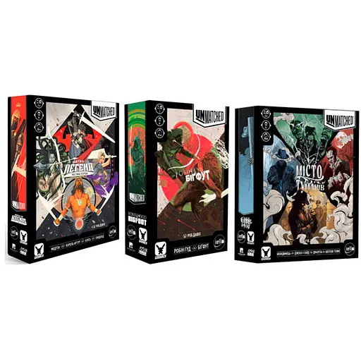 Настольная игра Geekach Games Unmatched: Битва легенд. Часть первая + Робин Гуд против Бигфута + Туман над мостовой (укр.) (GKCH020UM+2) - фото 1