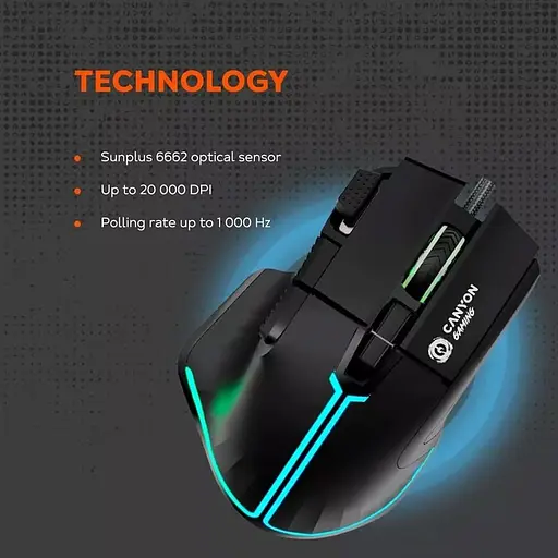 Миша Canyon mouse Fortnax GM-636 RGB 9buttons Wired Black (CND-SGM636B) - фото 6