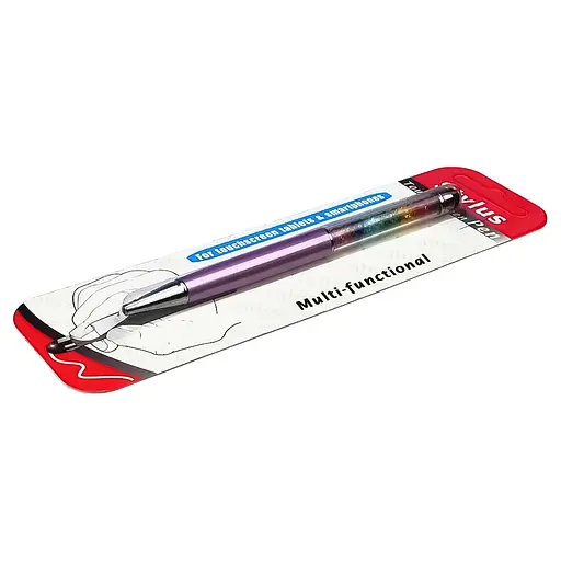 Стилус емкостный, с шариковой ручкой, металлический, светло-розовый с кристаллами цветов радуги - фото 2