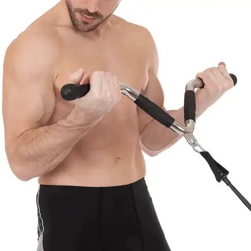 Ручка для тяги York Fitness V-подібна багатофункціональна з гумовими рукоятками, хром - фото 7