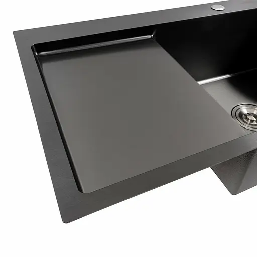 Кухонная мойка PVD черная 78x50 R Platinum Handmade (круглый сифон 3.0/0.8), Черный - фото 6