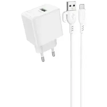 Сетевое зарядное устройство для Borofone BAS12A Erudite single port 18W/QC3.0/1USB + Micro белый - фото 1