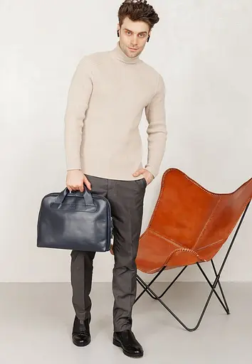 Шкіряна ділова сумка Attache Briefcase синій - фото 4