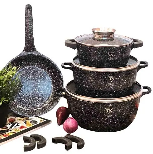 Универсальный набор посуды Top Kitchen TK00076, набор 7 предметов с гранитным покрытием Черный - фото 2