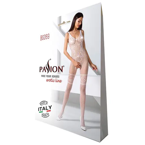 Бодистокинг Passion BS069 комбинезон имитация чулок и боди S/M/L white - фото 5