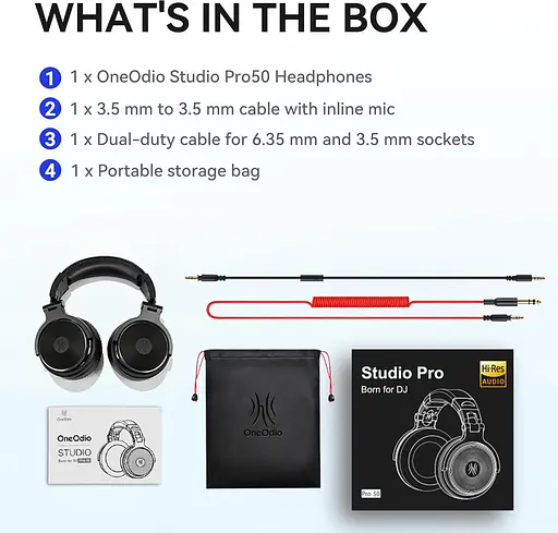 Гарнітура OneOdio Pro 50, 3,5мм/6,35мм, Black - фото 6