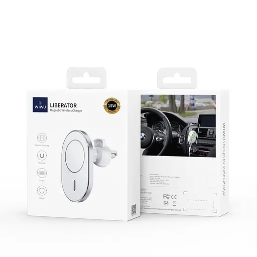 Холдер Wiwu CH-306 з MagSafe Magnetic Attached Wireless Charger Car mount Сріблястий - фото 2