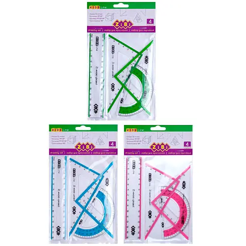 Набір вимірювальних приладів Zibi (лінійка 15см + 2 трикутника + транспортир) ZB.5687 Микс - фото 1