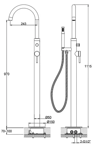 Смеситель для ванны Kohlman Axel хром напольный QF1165A Хром - фото 3