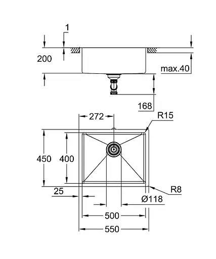 Кухонная мойка Grohe 550 x 450 мм, под столешницу, 1 чаша, матовая 31574GN1, Золотой - фото 3