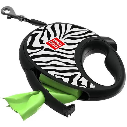 Повідець-рулетка для собак Waudog R-leash з контейнером для пакетів, малюнок "Зебра", світловідбивна стрічка, L - фото 2