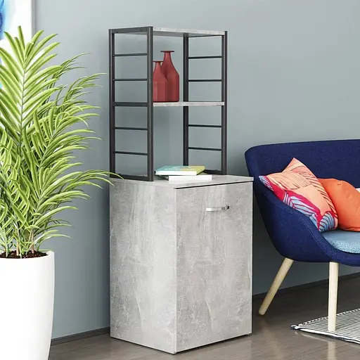 Стіл-тумба трансформер Смарт 4/2 з етажеркою Ferrum-decor 1430x1450x600 Чорний метал ДСП Бетон 16 мм (FRD-105135) - фото 5