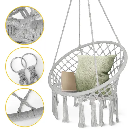 Крісло-гойдалка 4FIZJO Boho Dream 80 см підвісна, плетена Grey (P-5905973404525) - фото 3