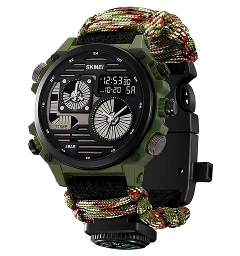 Годинник чоловічий наручний спортивний Skmei 2202 Paracord (Камуфляжний нейлоновий ремінець) - фото 2