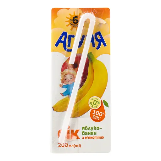 Уценка. Сок Агуня Яблоко-банан с мякотью осветленный стерилизованный для детей от 6 месяцев 200 мл - фото 2