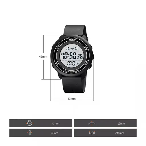 Спортивний чоловічий годинник Skmei 1736 (Чорний з білим циферблатом) - фото 9