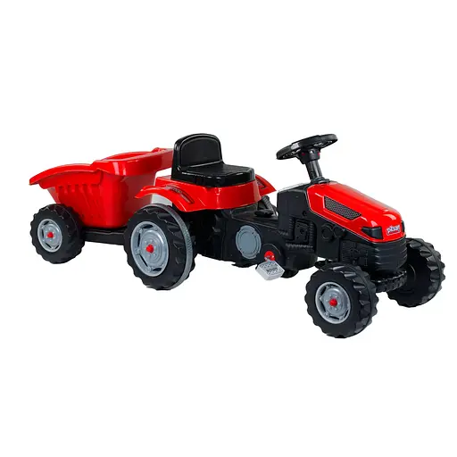 Трактор педальный с прицепом 07-316 RED Pilsan клаксон на руле, сидение регулируемое, задние колеса с резиновыми накладками, в коробке (8693461073168) - фото 1