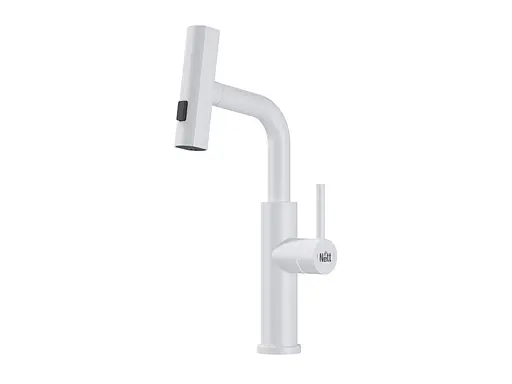 Cмеситель для кухни водопад с выдвижной лейкой белый Nett LW-35 Белый - фото 1