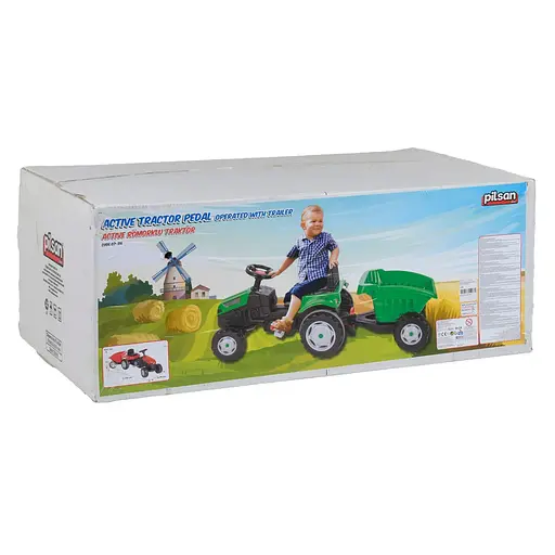 Трактор педальный с прицепом 07-316 RED Pilsan клаксон на руле, сидение регулируемое, задние колеса с резиновыми накладками, в коробке (8693461073168) - фото 2
