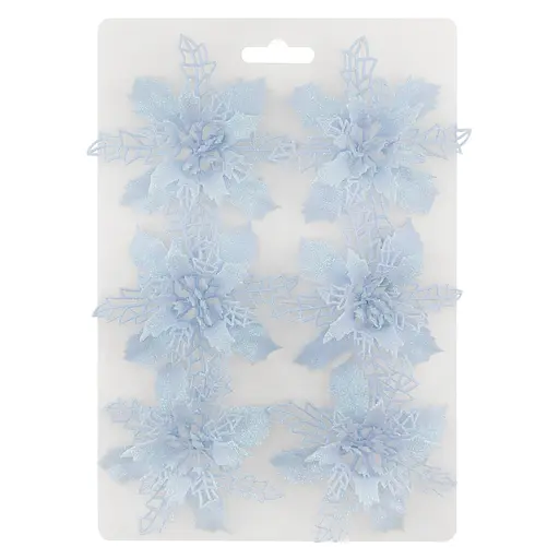 Ялинкова іграшка MIS LT Квітка Різдвяник міні 9х9х2 см набір 6 шт блакитний - фото 1