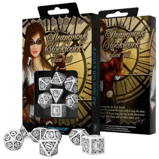 Набір кубиків Steampunk Clockwork White & black Dice Set , 7 шт. (SSTC02)