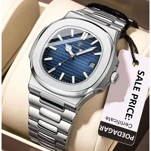 Мужские наручные часы Poedagar Great (Серебристые с синим) - фото 2