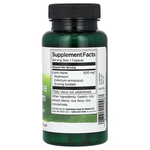 Їжовик гребінчастий Swanson Lions Mane Mushroom 500 mg 60 caps (1086-100-15-1306425-20) - фото 2