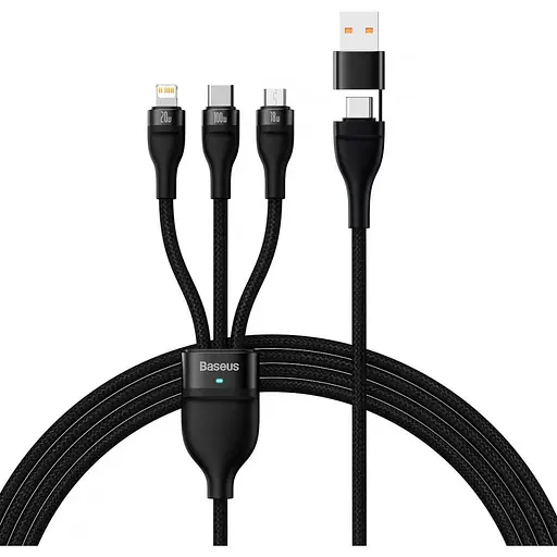 Кабель Baseus Flash Series II Two-for-three Charging Cable USB + Type C to M + L + C 100W 1.2 м Чорний