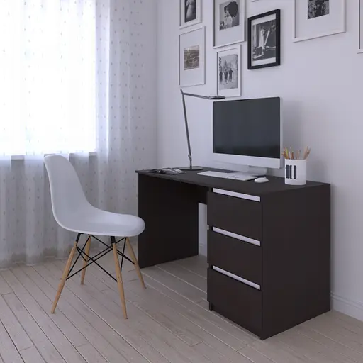 Комп'ютерний стіл Vays, письмовий, сучасний, з тумбою справа, 3 шухляды з фасадами без ручок R-1 Венге Темний-Білі планки - фото 2