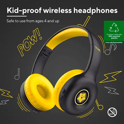 Наушники Trust On-ear Nouna Kids Wireless Mic черные - фото 2