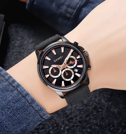 Чоловічий наручний годинник Skmei 2071 на нейлоновому ремінці (Чорний) - фото 4