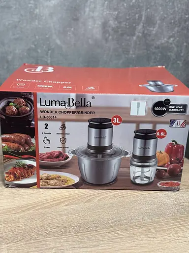 Електричний кухонний подрібнювач-блендер Luma Bella LB-56014 з двома чашами 3 л і 0,6 л для м’яса та овочів 1000 Вт Cірий - фото 6