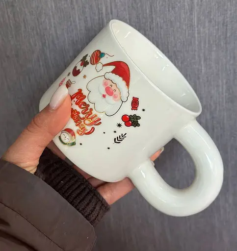 Чашка новогодняя Elisey 9150-021-3 Funny Santa керамическая с ложкой 300 мл Белая - фото 3