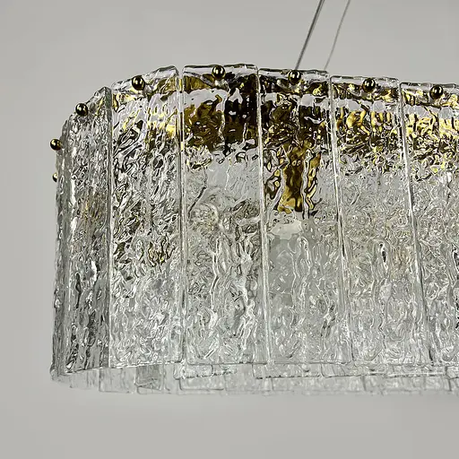 Підвісна видовжена латунна люстра із крижаними пластинами 90х30 см | Line F | Арт. MJ360-L900*300 AB - фото 3