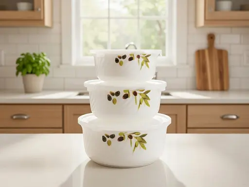 Набір салатників-лотків склокераміка з кришкою Lumines Olives Оливки 3 предмети (O3020/3) - фото 2