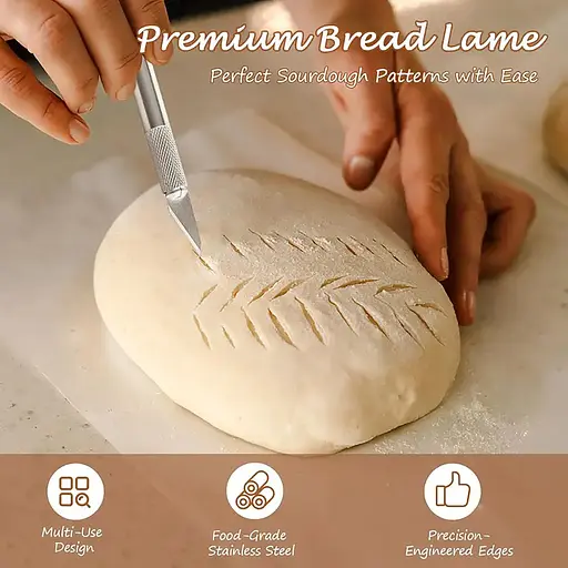 Пекарський ніж для художнього надрізування тіста для хліба, багету та здоби хліборіз з 10 змінними лезами у футлярі, Kitchen Master 87912 - фото 2